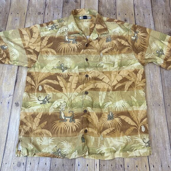 Tommy Bahama Silk Hawaiian Shirt Floral Monkeys Mens Medium - Picture 2 of 15